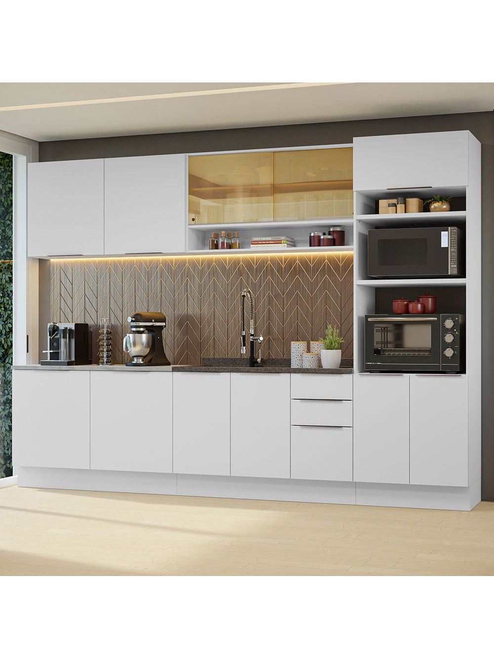 Armário de Cozinha Completa 310cm Branco Stella Madesa 02 - Branco