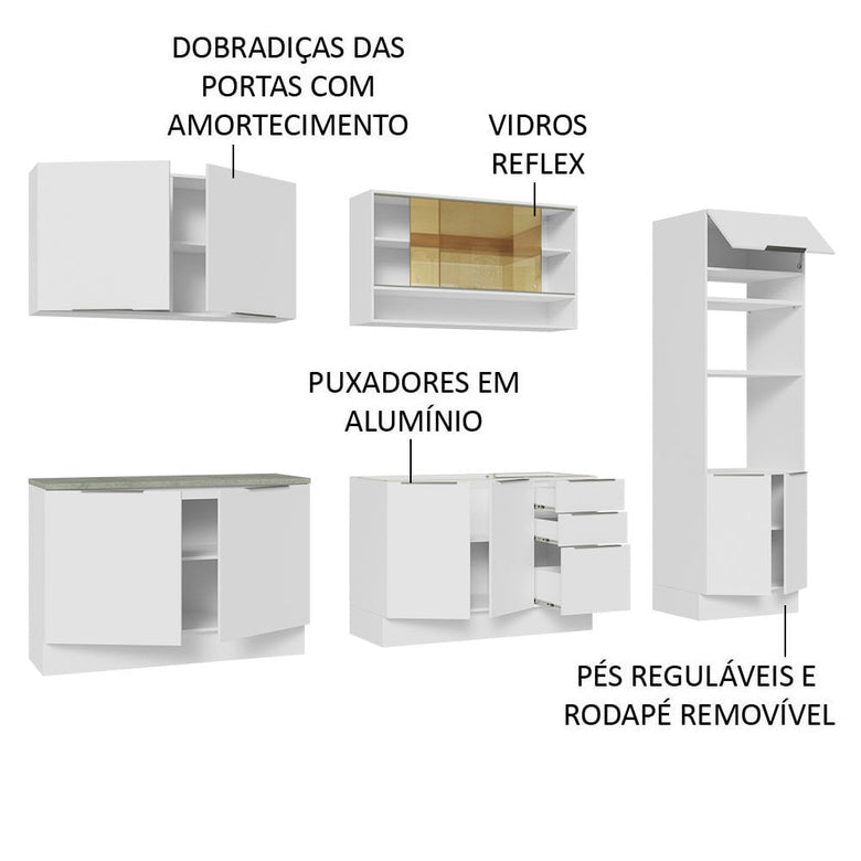 Armário de Cozinha Completa 310cm Branco Stella Madesa 02