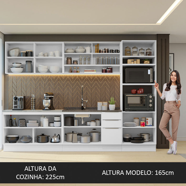 Armário de Cozinha Completa 310cm Branco Stella Madesa 02