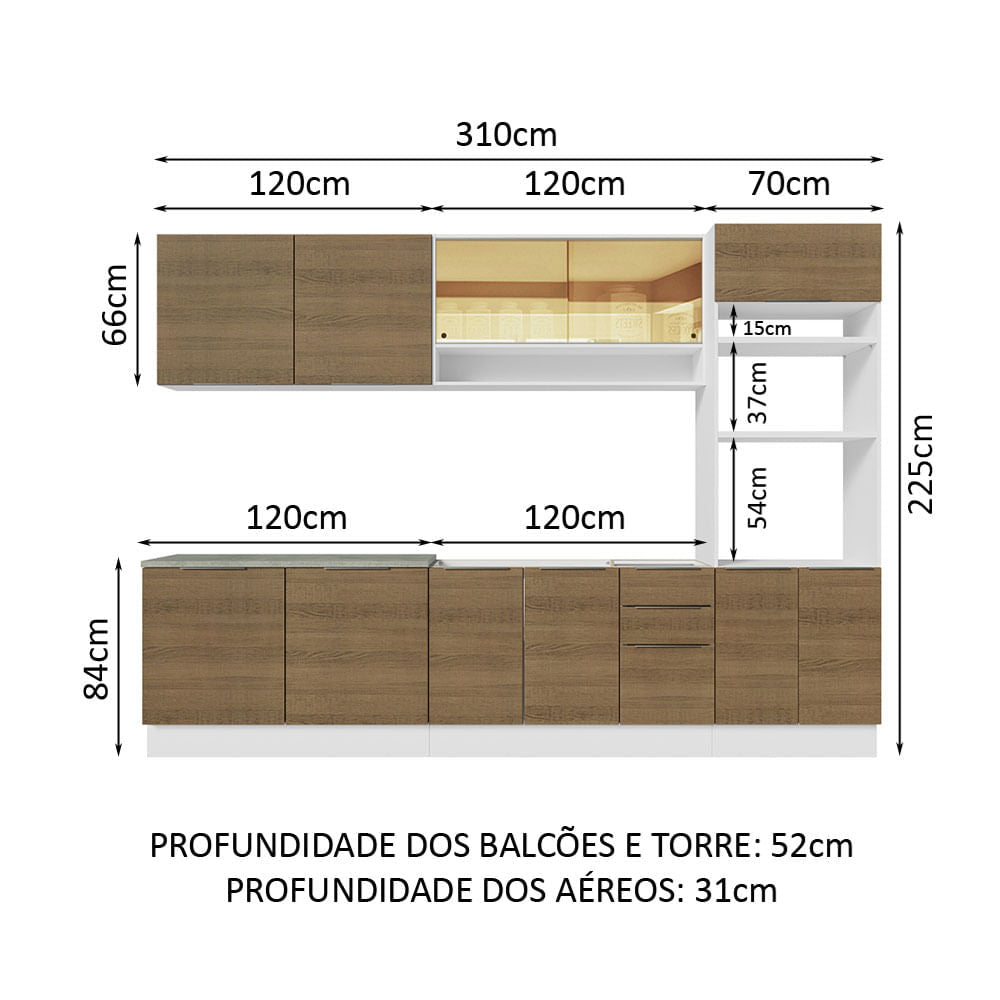 Armário de Cozinha Completa 310cm Branco/Rustic Stella Madesa 02