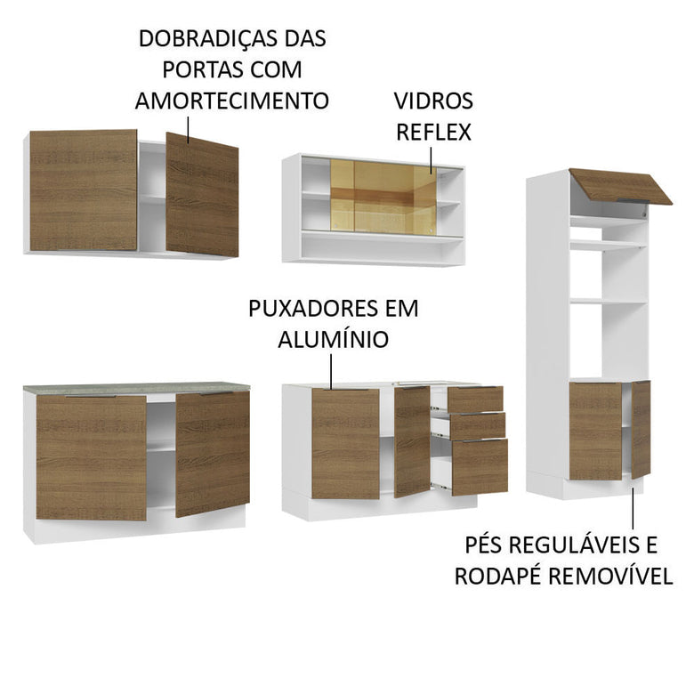 Armário de Cozinha Completa 310cm Branco/Rustic Stella Madesa 02