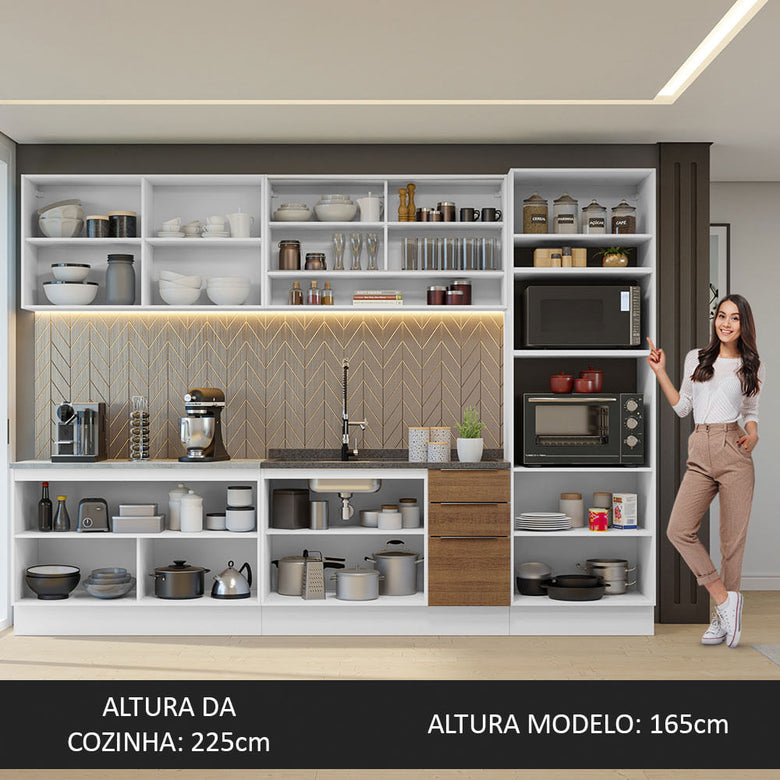 Armário de Cozinha Completa 310cm Branco/Rustic Stella Madesa 02