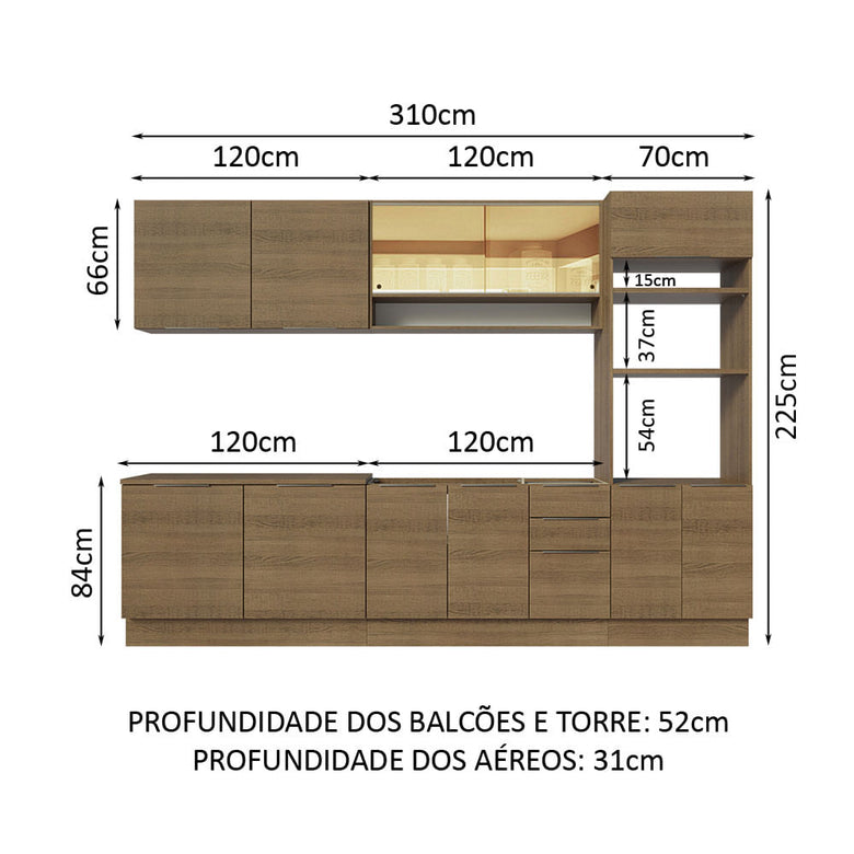 Armário de Cozinha Completa 310cm Rustic Stella Madesa 02