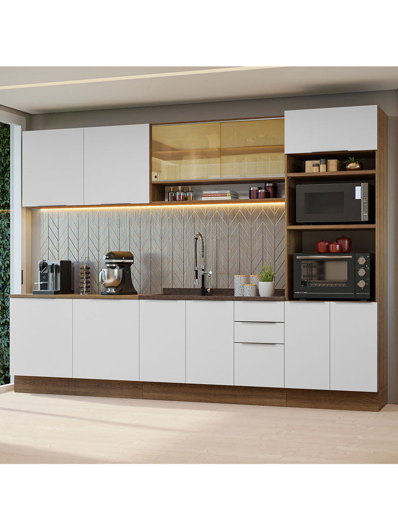 Armário de Cozinha Completa 310cm Rustic/Branco Stella Madesa 02