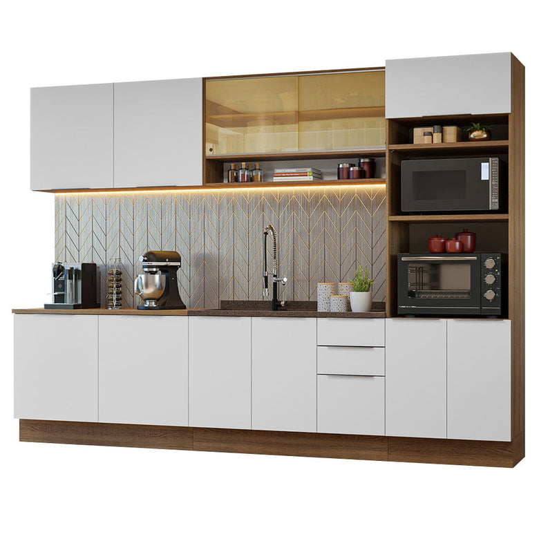 Armário de Cozinha Completa 310cm Rustic/Branco Stella Madesa 02