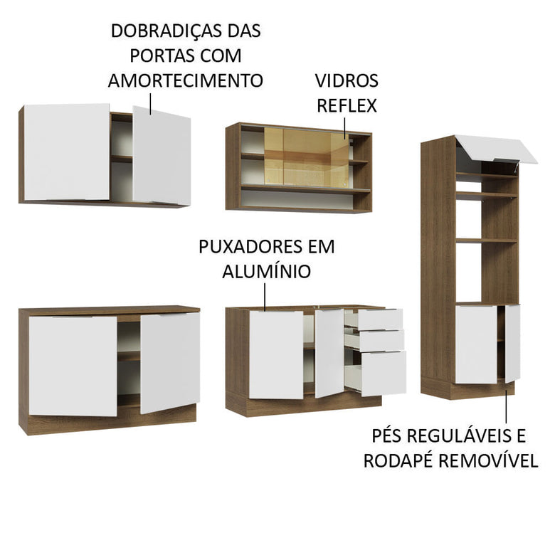 Armário de Cozinha Completa 310cm Rustic/Branco Stella Madesa 02