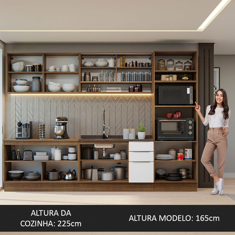 Armário de Cozinha Completa 310cm Rustic/Branco Stella Madesa 02