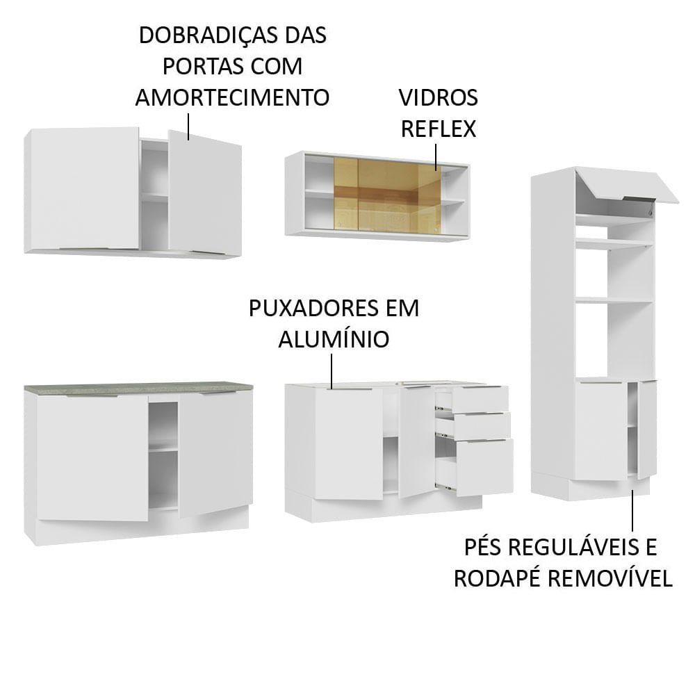 Armário de Cozinha Completa 310cm Branco Stella Madesa 03