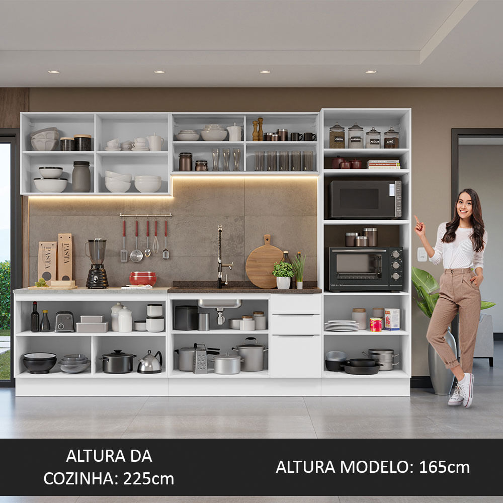Armário de Cozinha Completa 310cm Branco Stella Madesa 03