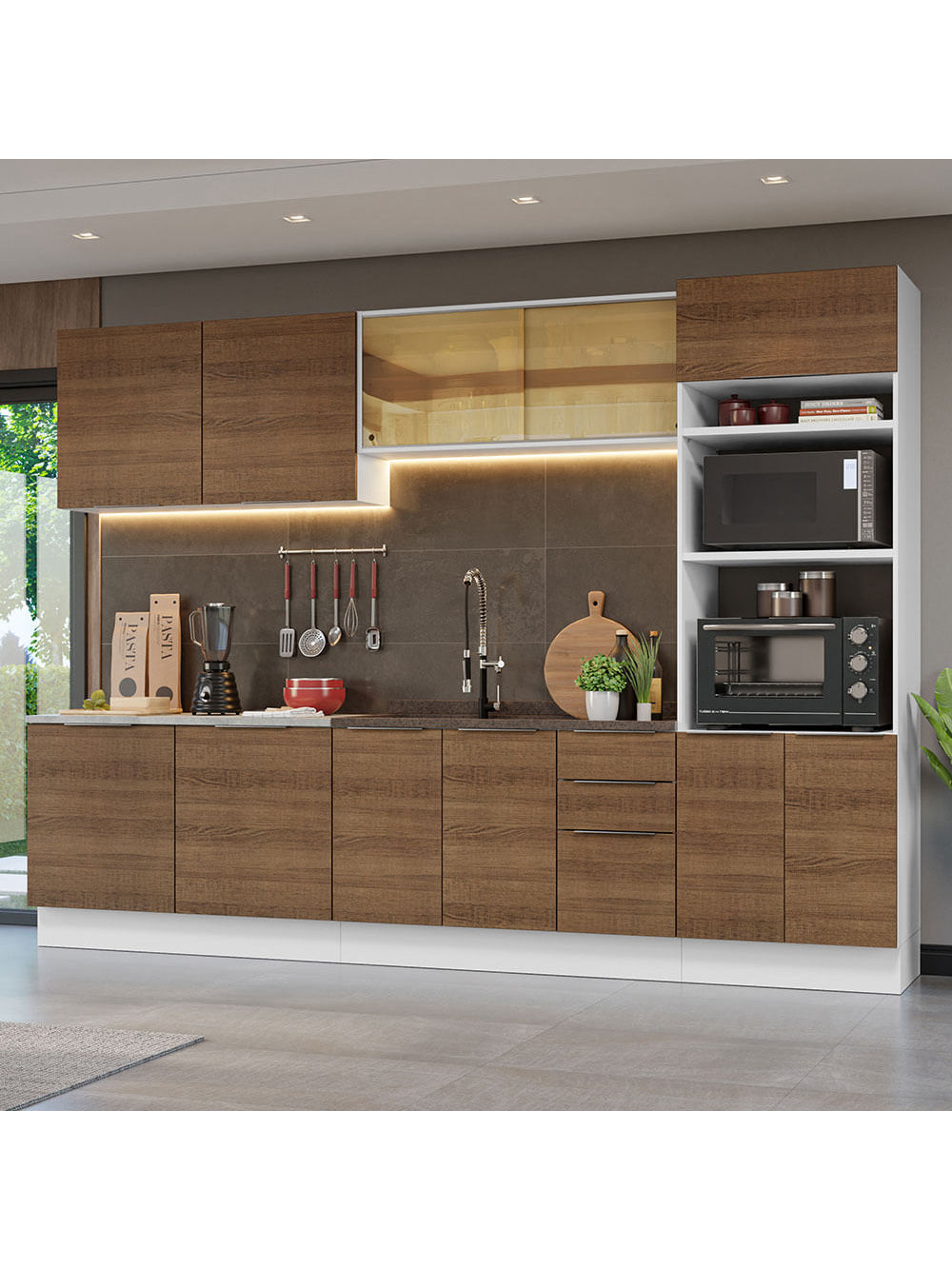 Armário de Cozinha Completa 310cm Branco/Rustic Stella Madesa 03 - Branco/Rustic