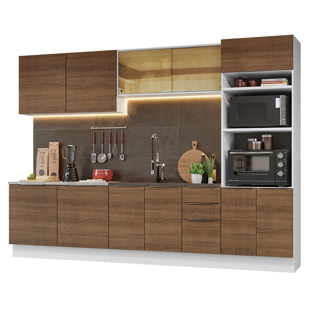 Armário de Cozinha Completa 310cm Branco/Rustic Stella Madesa 03 - Branco/Rustic