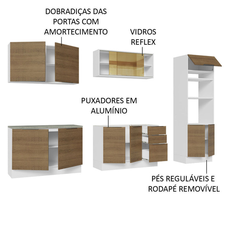 Armário de Cozinha Completa 310cm Branco/Rustic Stella Madesa 03