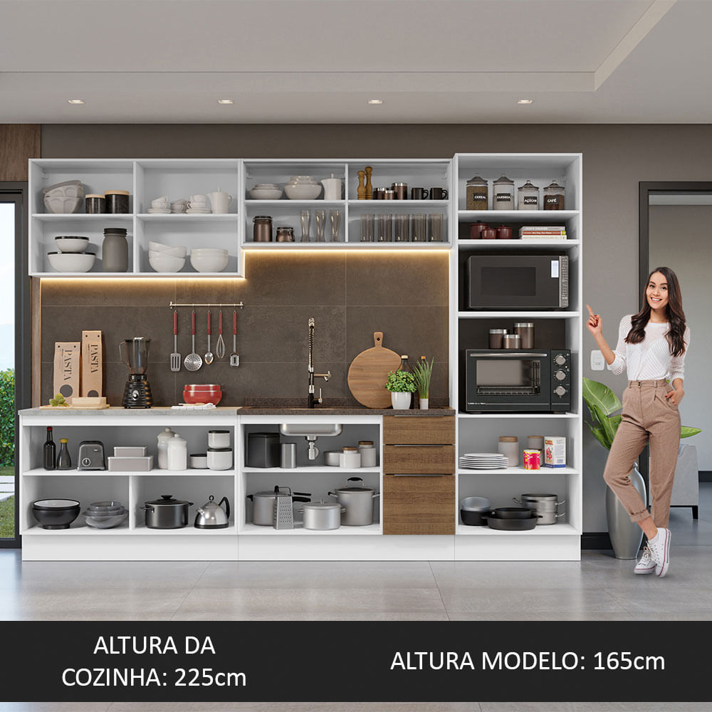 Armário de Cozinha Completa 310cm Branco/Rustic Stella Madesa 03