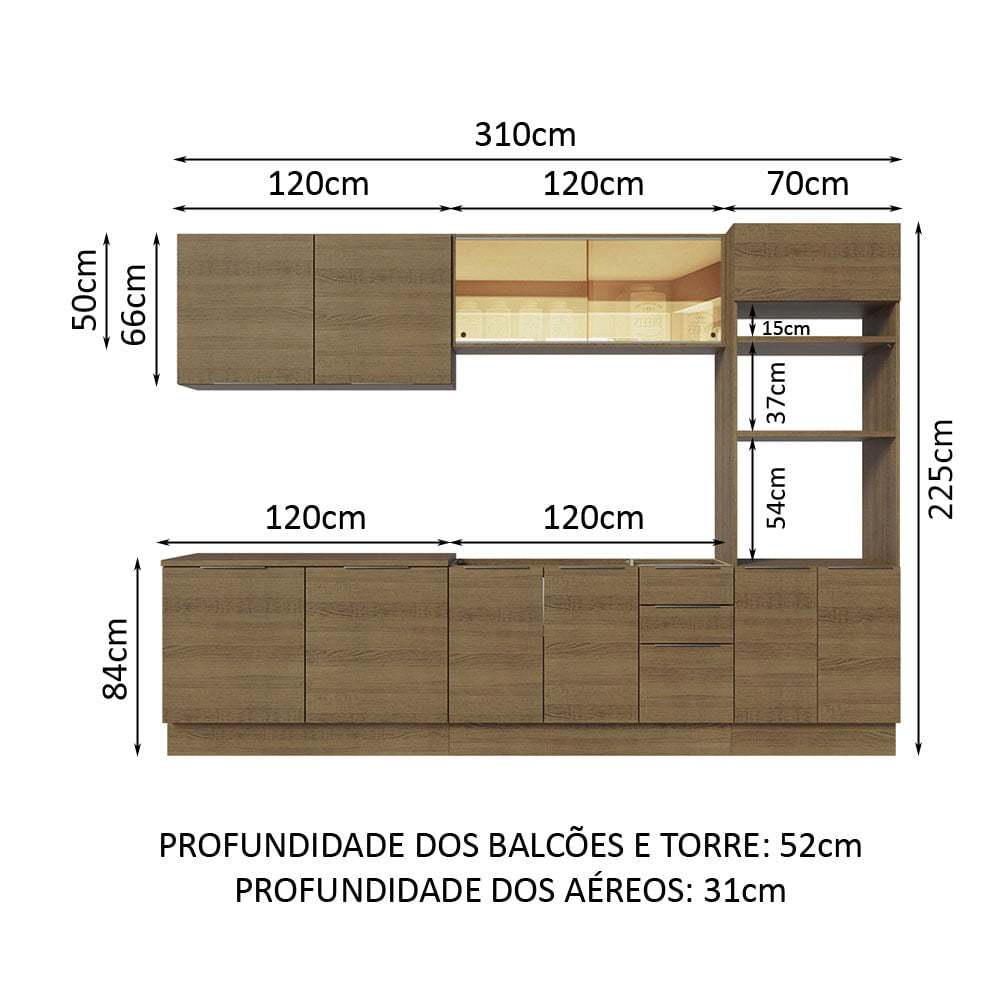 Armário de Cozinha Completa 310cm Rustic Stella Madesa 03