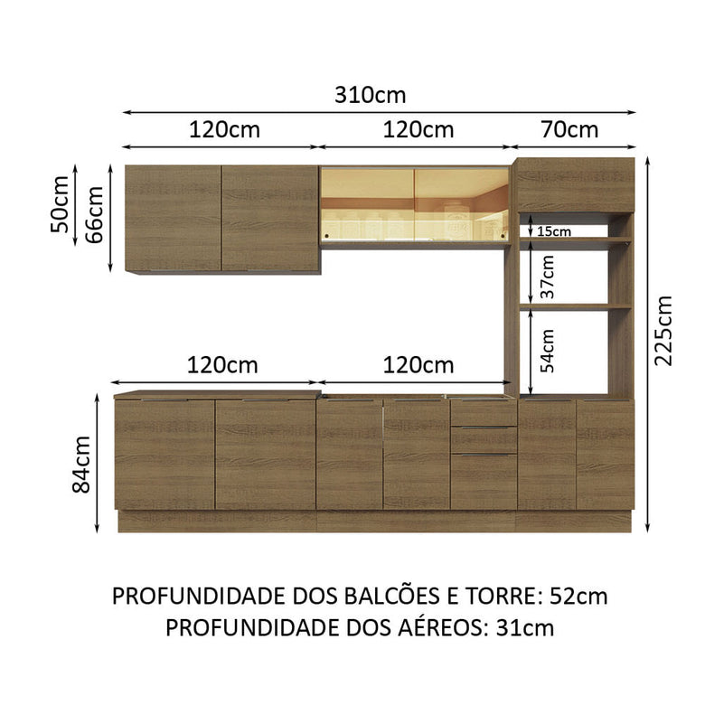 Armário de Cozinha Completa 310cm Rustic Stella Madesa 03