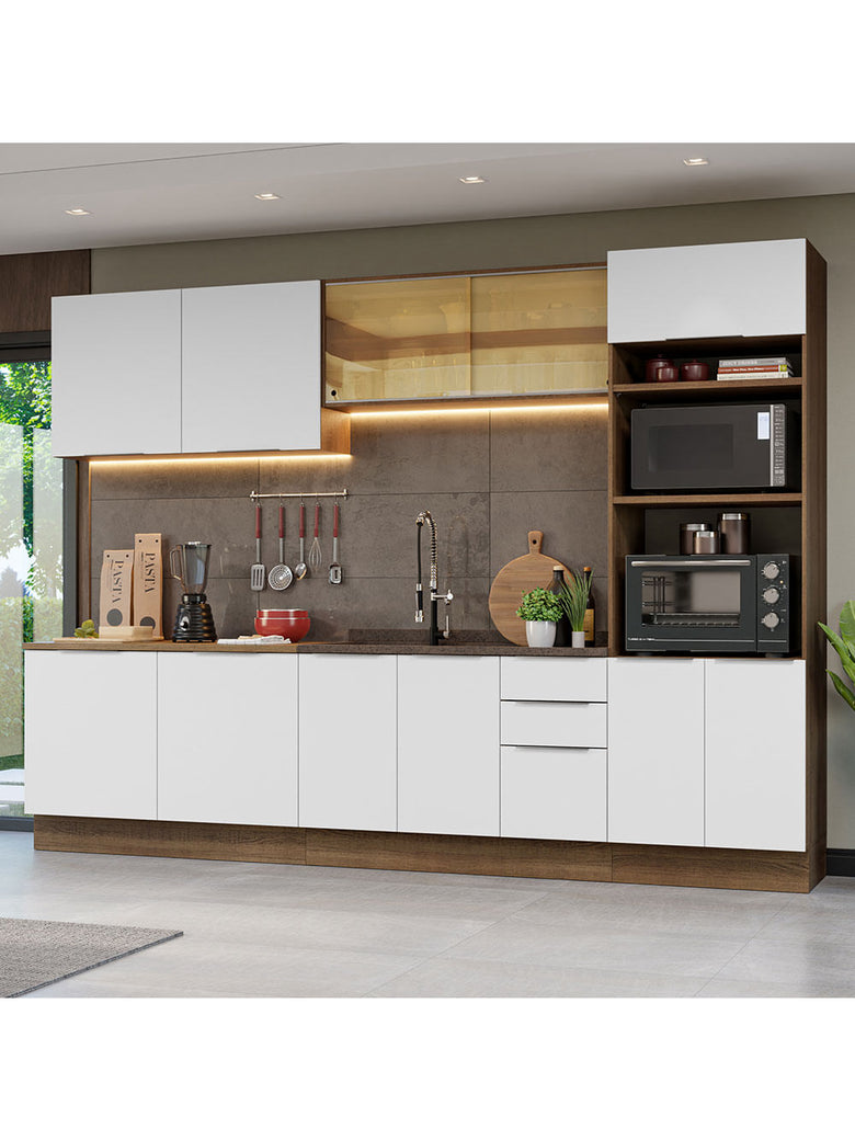 Armário de Cozinha Completa 310cm Rustic/Branco Stella Madesa 03