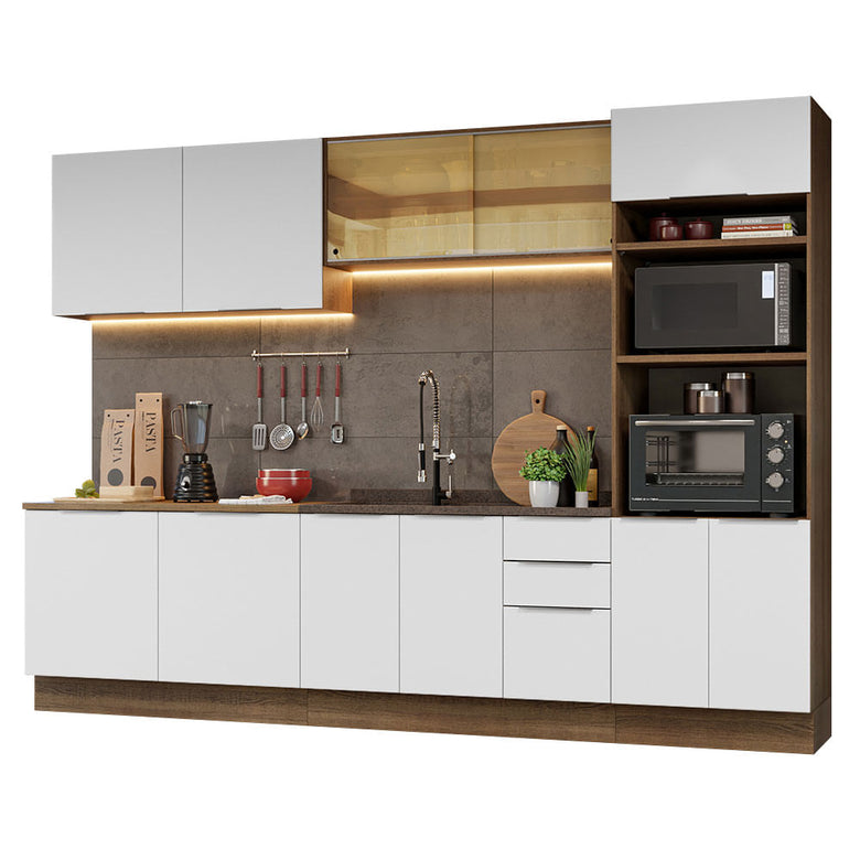 Armário de Cozinha Completa 310cm Rustic/Branco Stella Madesa 03