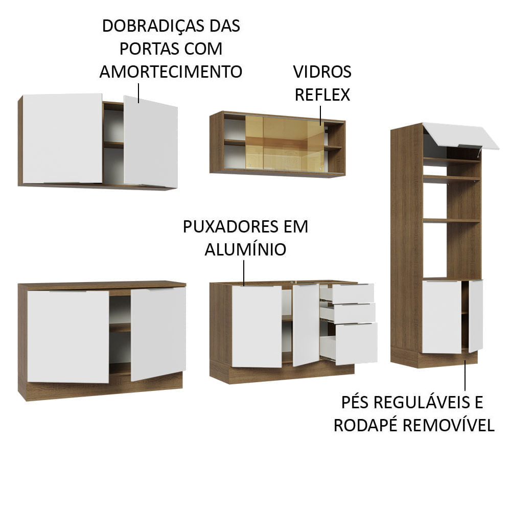 Armário de Cozinha Completa 310cm Rustic/Branco Stella Madesa 03