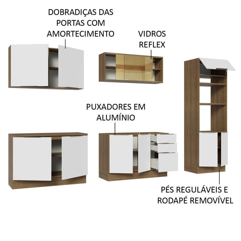 Armário de Cozinha Completa 310cm Rustic/Branco Stella Madesa 03