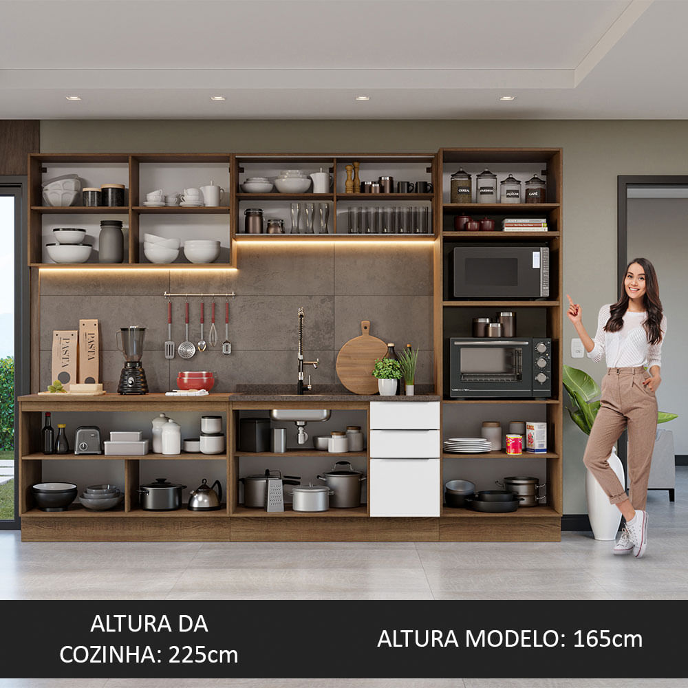 Armário de Cozinha Completa 310cm Rustic/Branco Stella Madesa 03