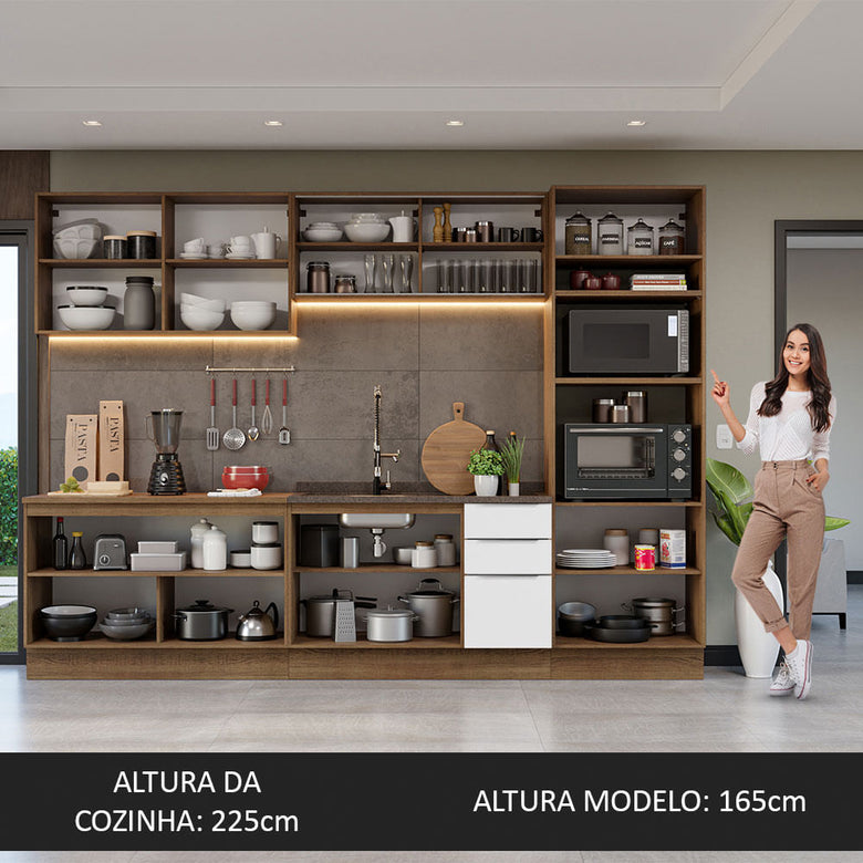 Armário de Cozinha Completa 310cm Rustic/Branco Stella Madesa 03