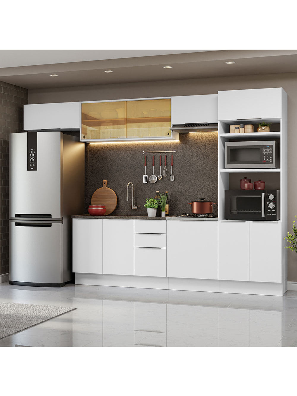 Armário de Cozinha Completa 330cm Branco Stella Madesa 04 - Branco