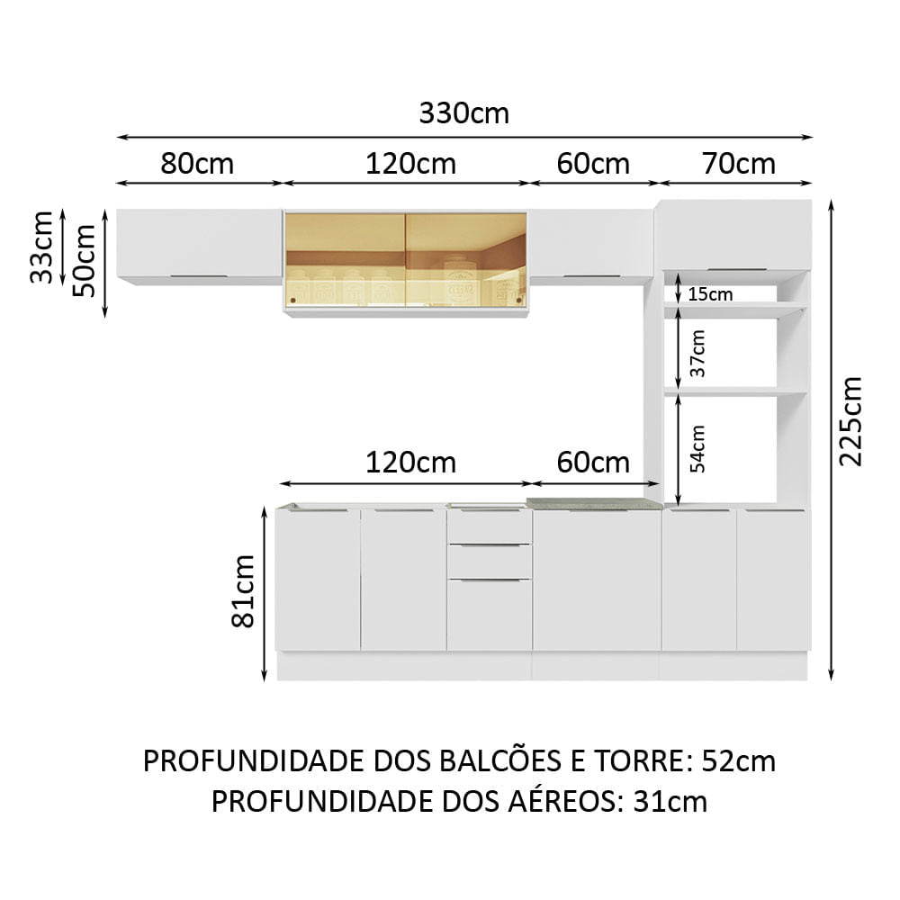 Armário de Cozinha Completa 330cm Branco Stella Madesa 04