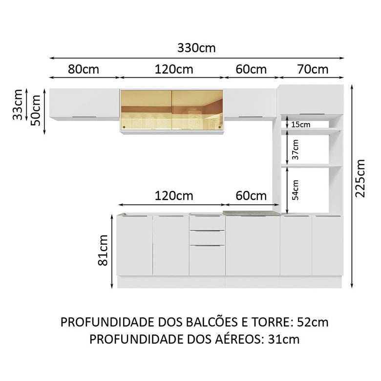 Armário de Cozinha Completa 330cm Branco Stella Madesa 04