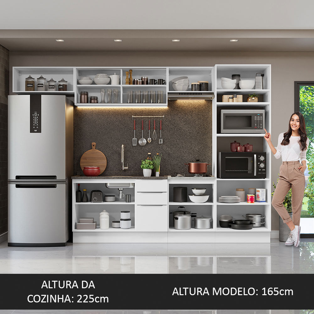Armário de Cozinha Completa 330cm Branco Stella Madesa 04