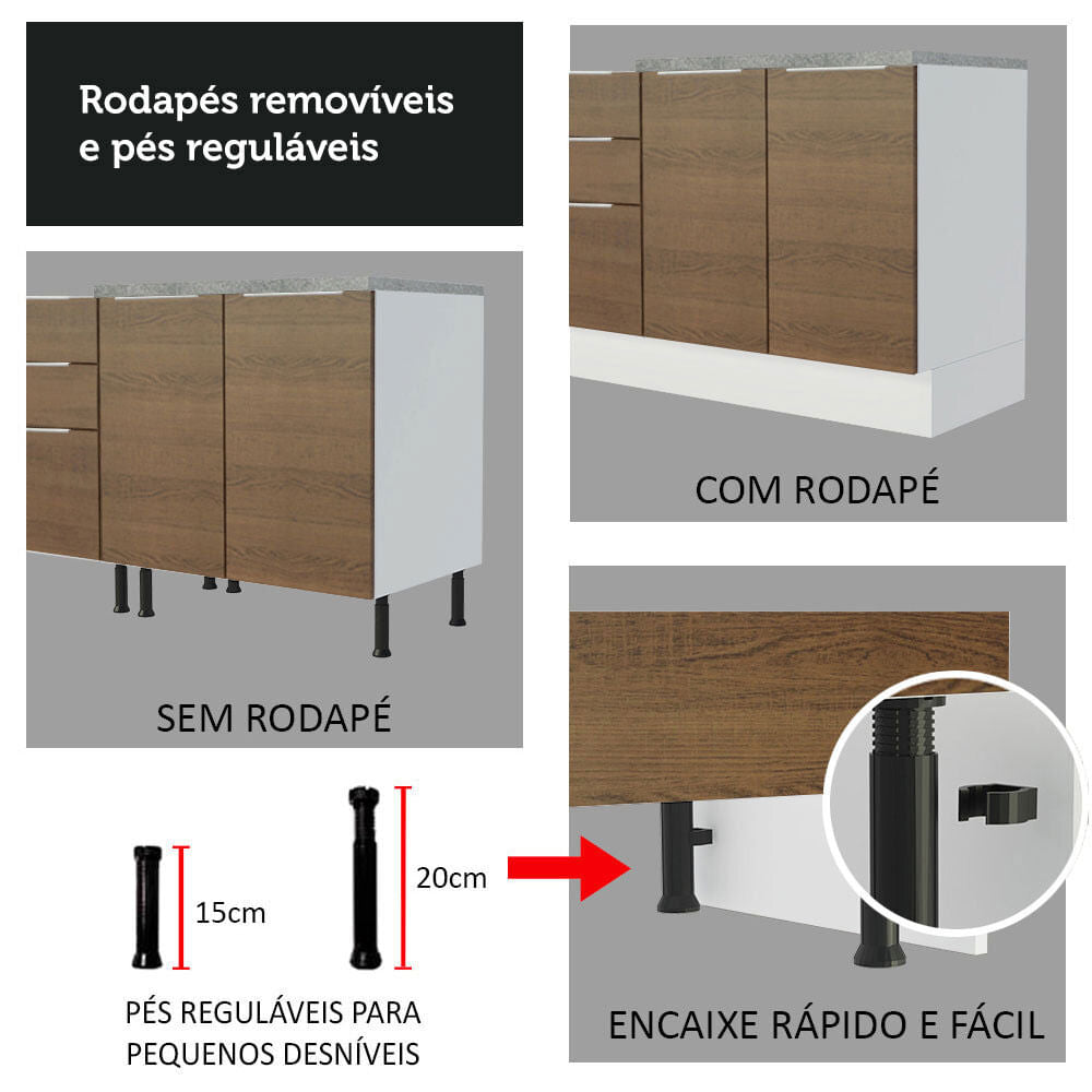 Armário de Cozinha Completa 330cm Branco/Rustic Stella Madesa 04