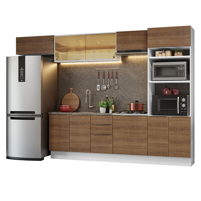 Armário de Cozinha Completa 330cm Branco/Rustic Stella Madesa 04