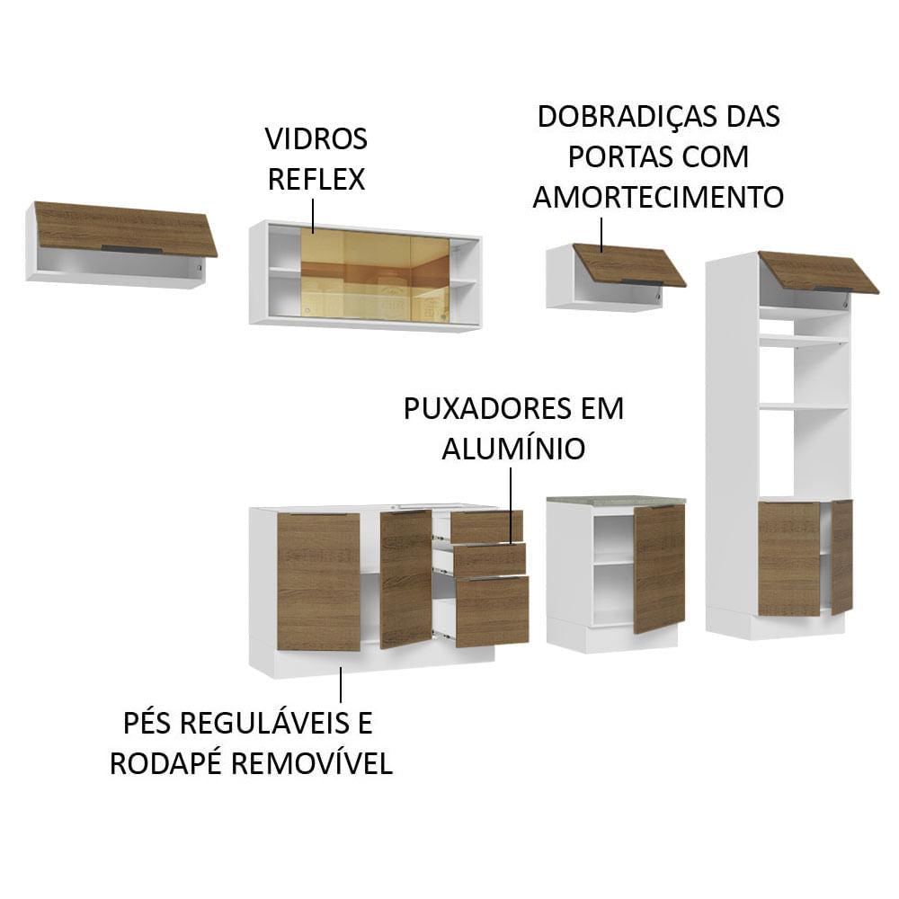 Armário de Cozinha Completa 330cm Branco/Rustic Stella Madesa 04