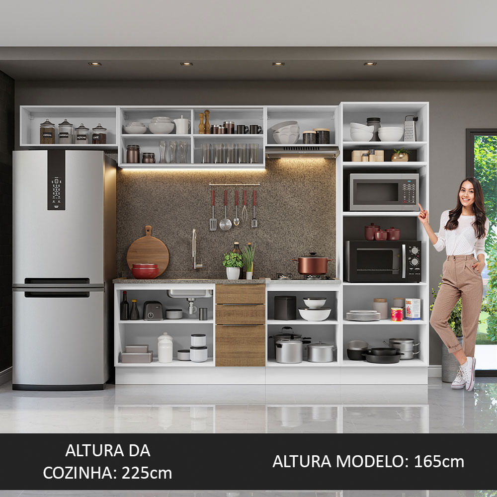 Armário de Cozinha Completa 330cm Branco/Rustic Stella Madesa 04