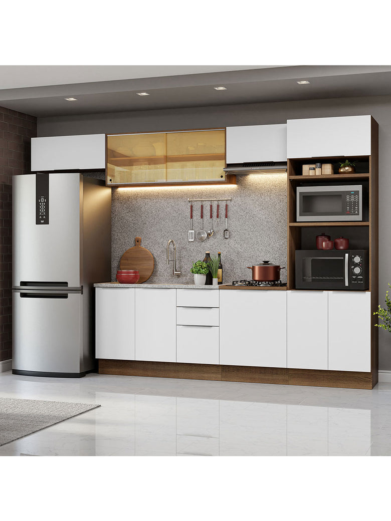 Armário de Cozinha Completa 330cm Rustic/Branco Stella Madesa 04