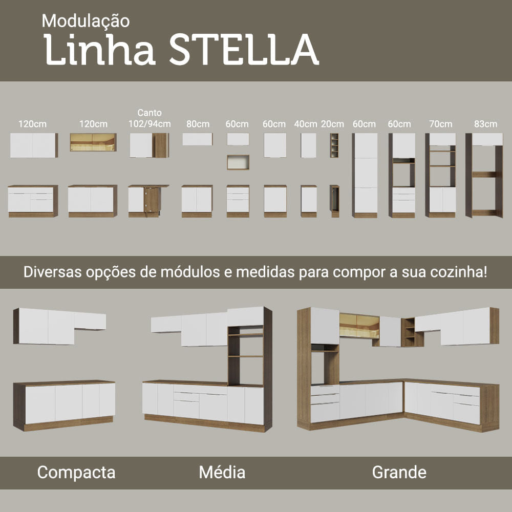 Armário de Cozinha Completa 330cm Rustic/Branco Stella Madesa 04