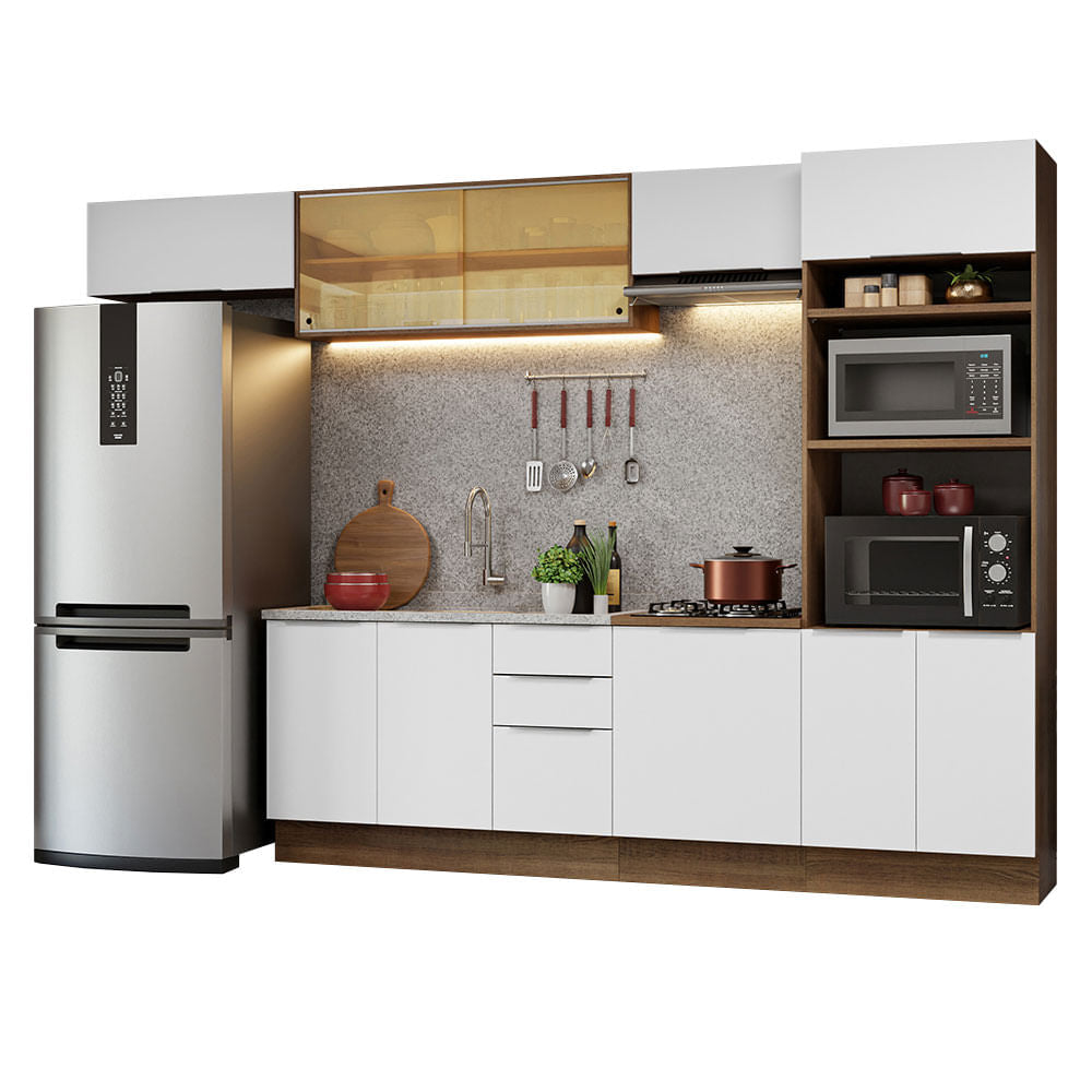 Armário de Cozinha Completa 330cm Rustic/Branco Stella Madesa 04 - Rustic/Branco