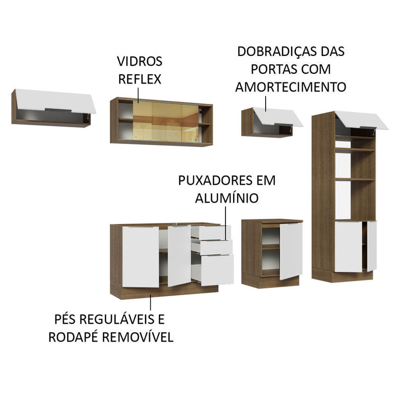 Armário de Cozinha Completa 330cm Rustic/Branco Stella Madesa 04