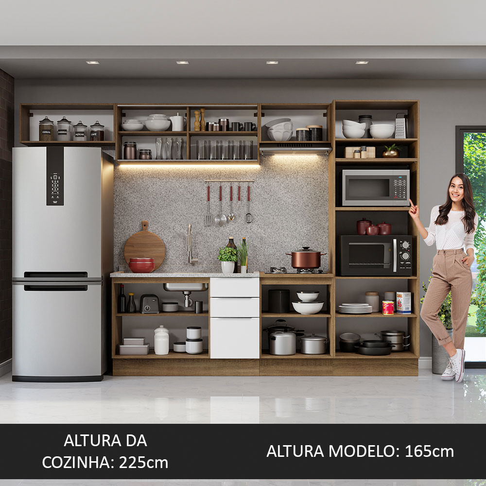 Armário de Cozinha Completa 330cm Rustic/Branco Stella Madesa 04