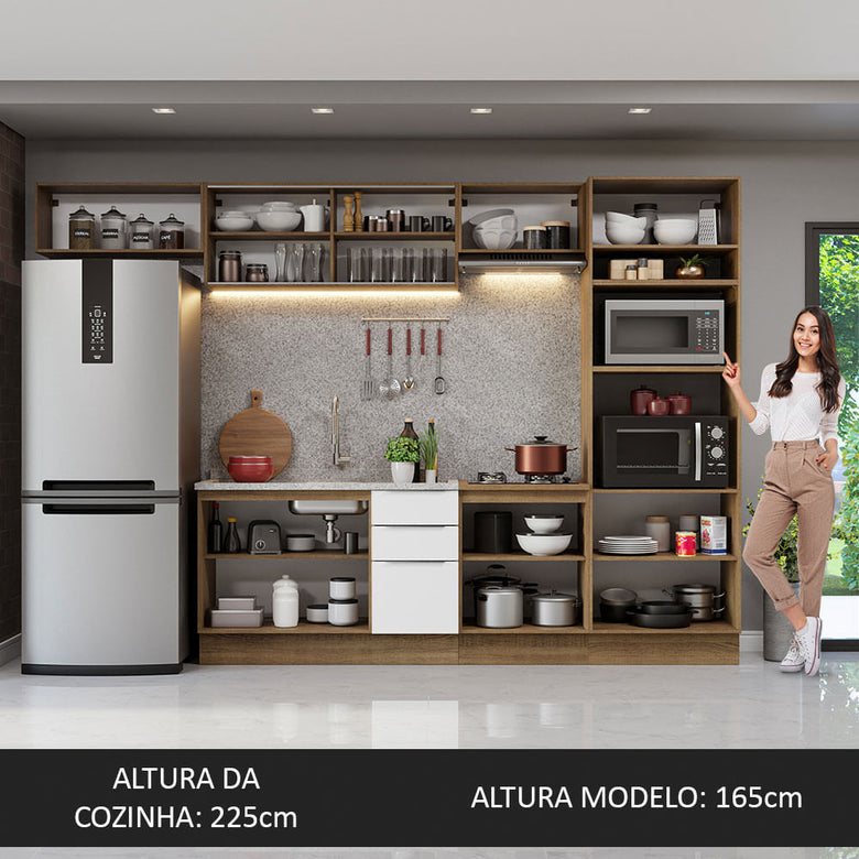 Armário de Cozinha Completa 330cm Rustic/Branco Stella Madesa 04