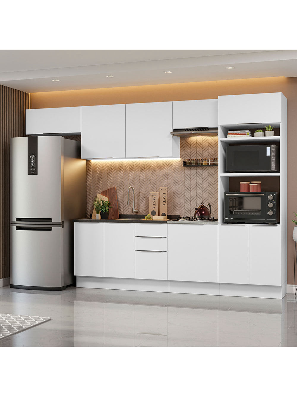 Armário de Cozinha Completa 330cm Branco Stella Madesa 05 - Branco