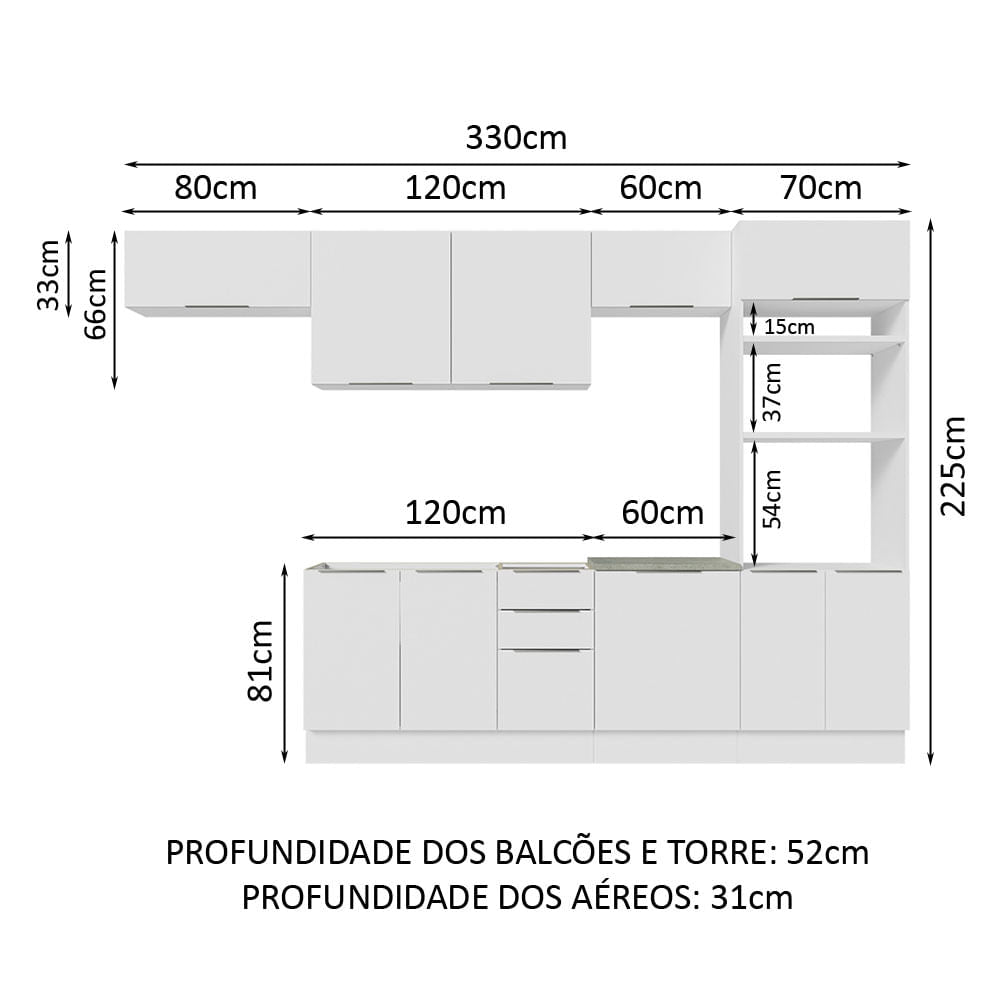 Armário de Cozinha Completa 330cm Branco Stella Madesa 05