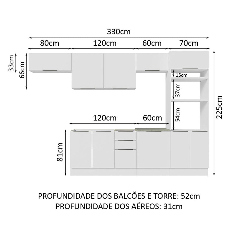 Armário de Cozinha Completa 330cm Branco Stella Madesa 05