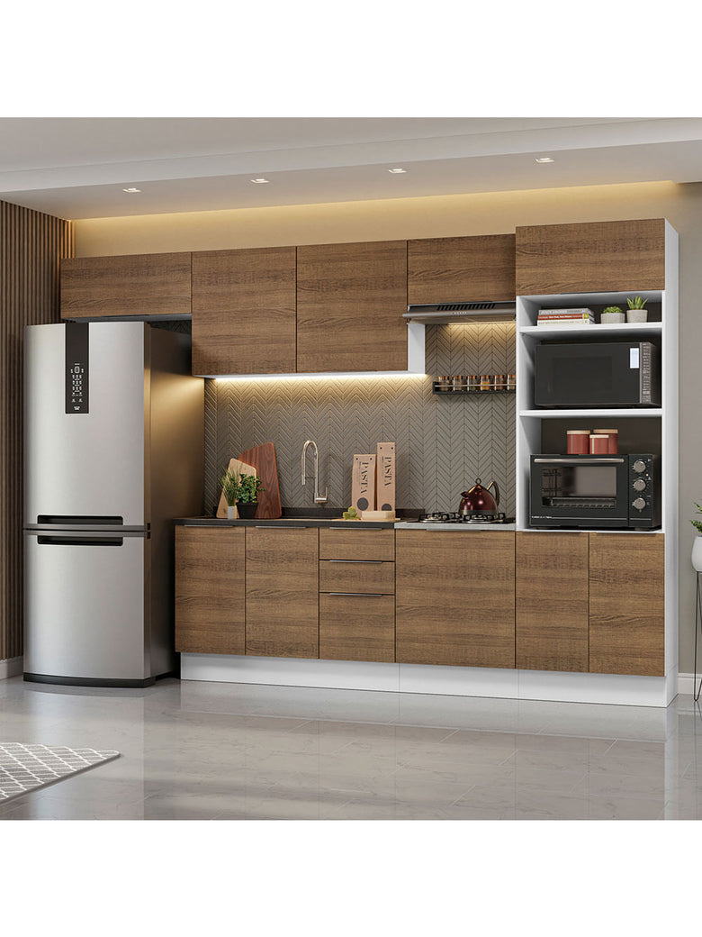 Armário de Cozinha Completa 330cm Branco/Rustic Stella Madesa 05