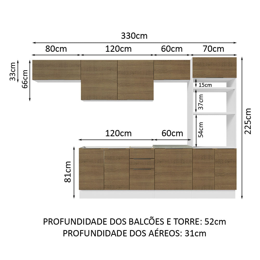 Armário de Cozinha Completa 330cm Branco/Rustic Stella Madesa 05