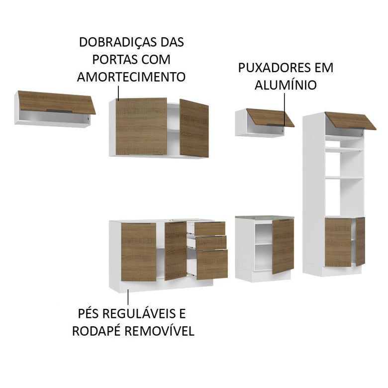 Armário de Cozinha Completa 330cm Branco/Rustic Stella Madesa 05