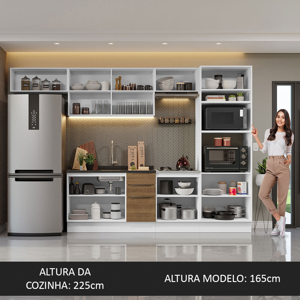 Armário de Cozinha Completa 330cm Branco/Rustic Stella Madesa 05