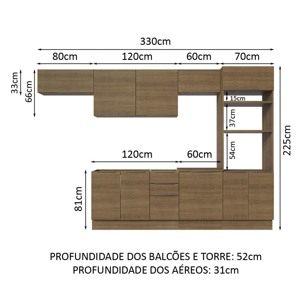 Armário de Cozinha Completa 330cm Rustic Stella Madesa 05