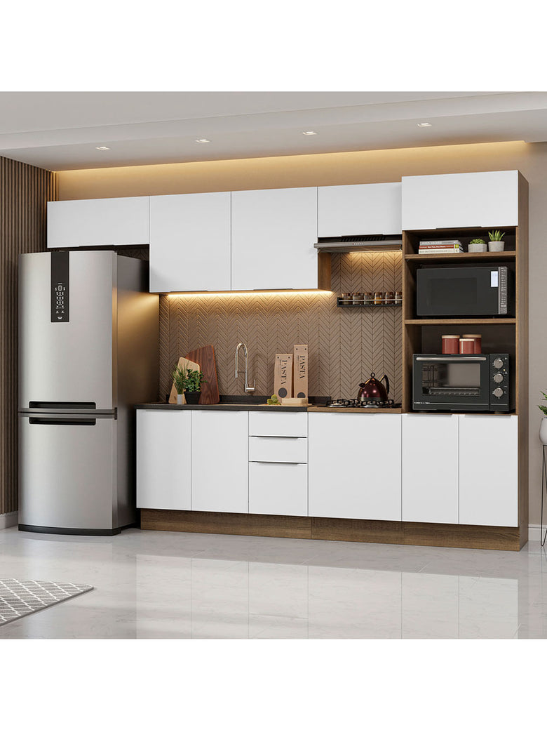 Armário de Cozinha Completa 330cm Rustic/Branco Stella Madesa 05