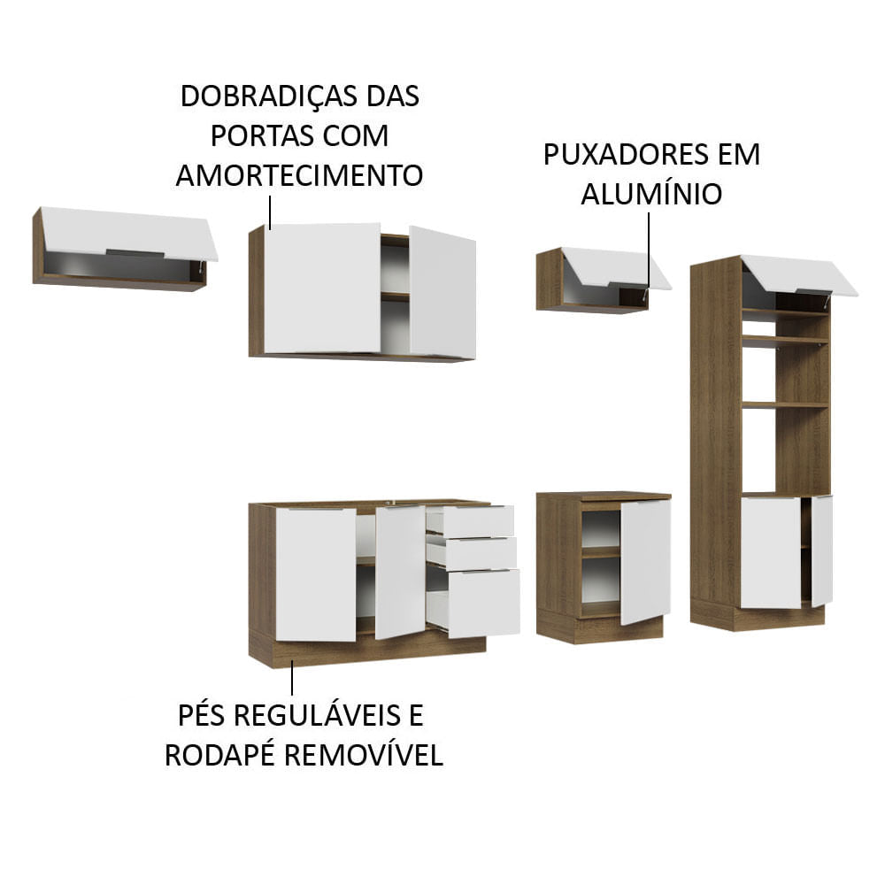 Armário de Cozinha Completa 330cm Rustic/Branco Stella Madesa 05