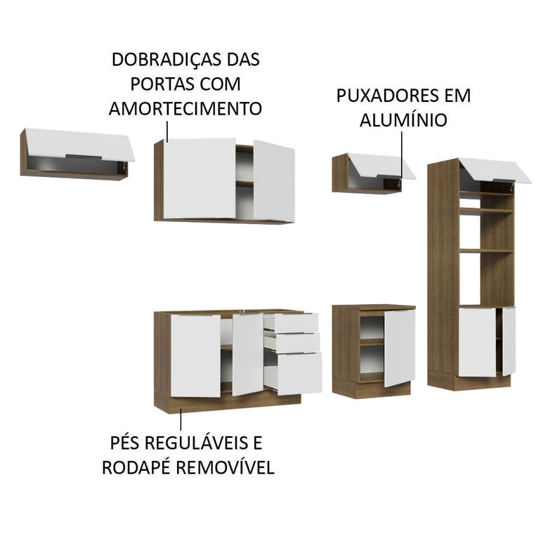 Armário de Cozinha Completa 330cm Rustic/Branco Stella Madesa 05